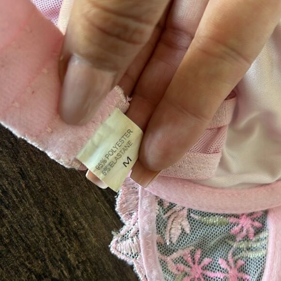 New Sexy Floral Embroidery Mesh Split Cut Out Lingerie Dress with G String - Picture 12 of 16